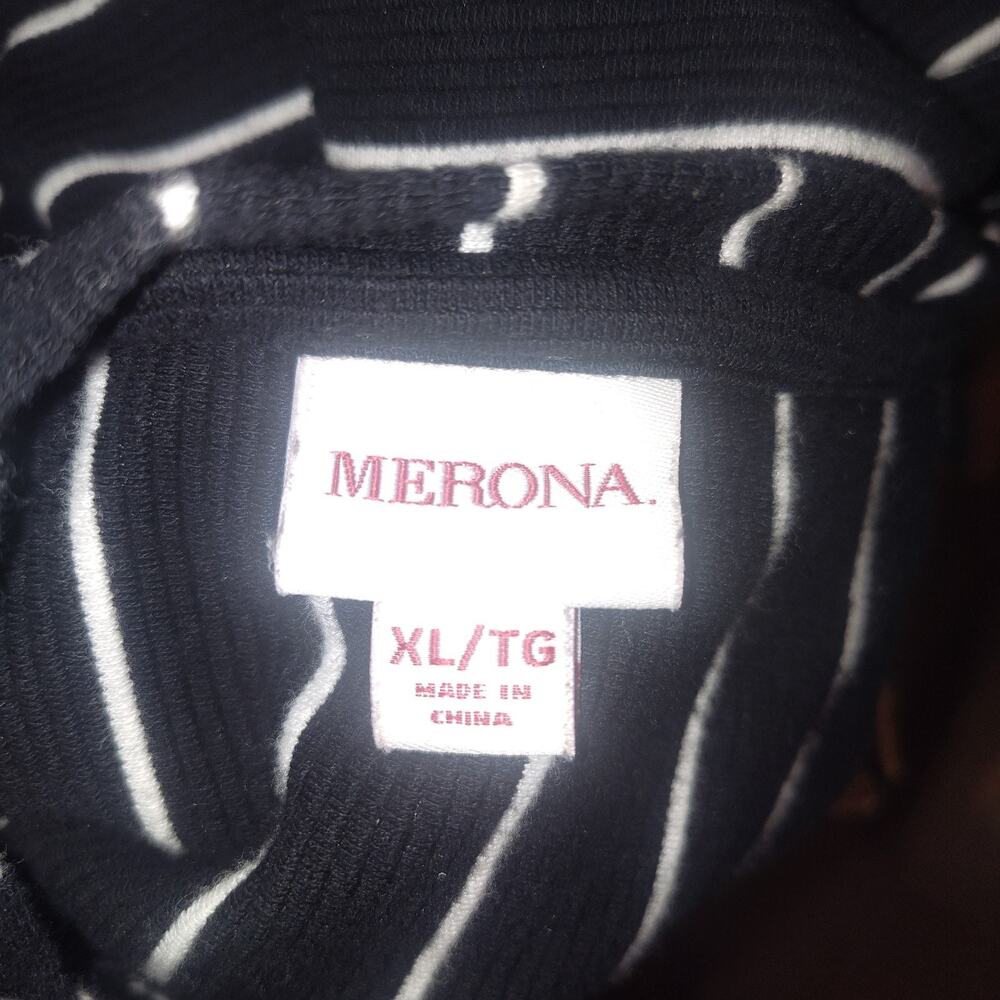 Merona Women’s Black White Stripes V Neck Short Sleeve Tunic Top Size XL BG28 - Picture 4 of 4